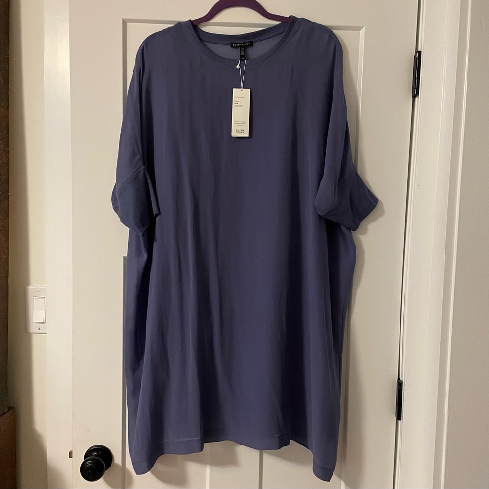 Eileen Fisher purple sheer silk tunic dress S